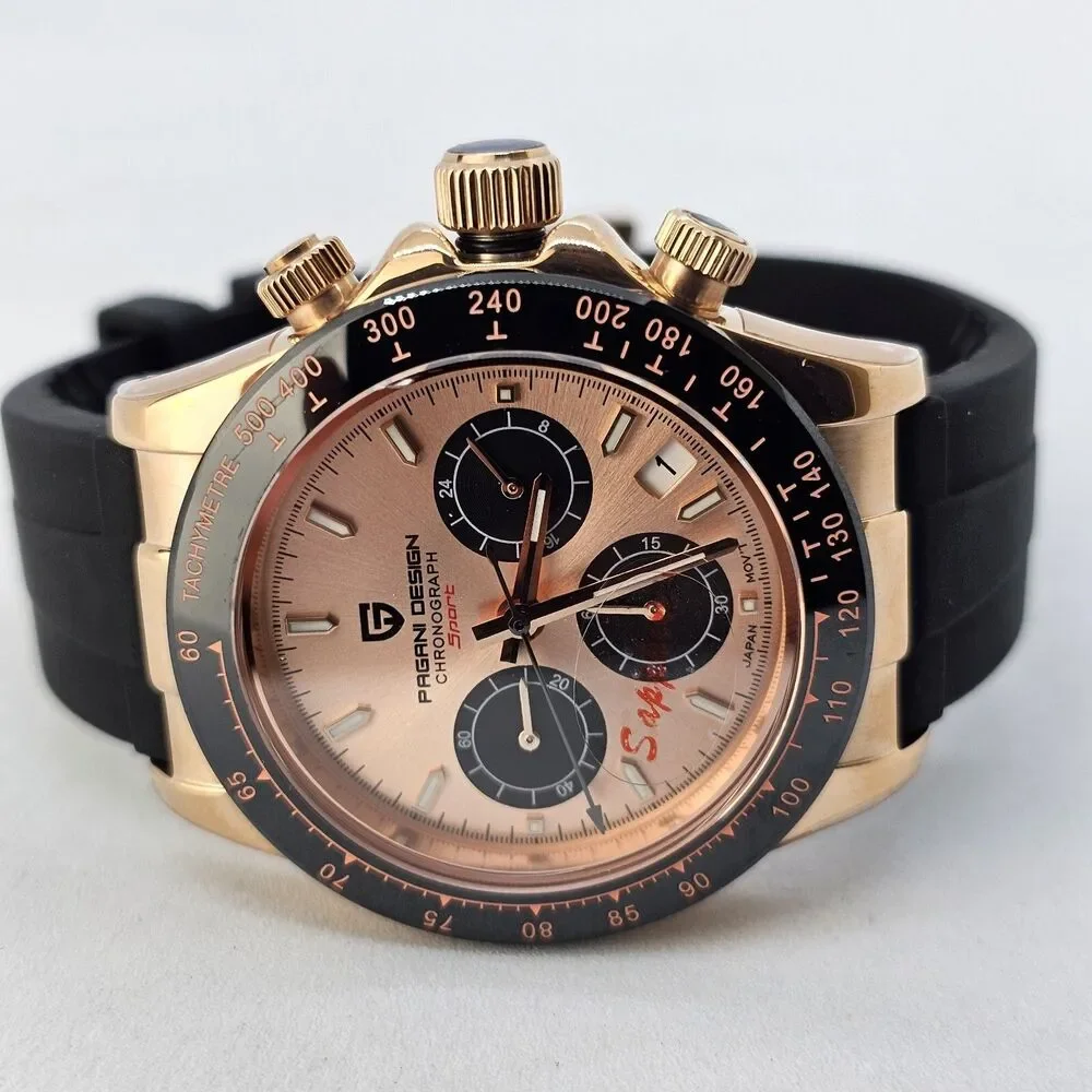 Pagani Design‎ Watch Men's 40MM Gold Dial Black Plastic Red Orange Canvas Bands - Picture 4 of 16